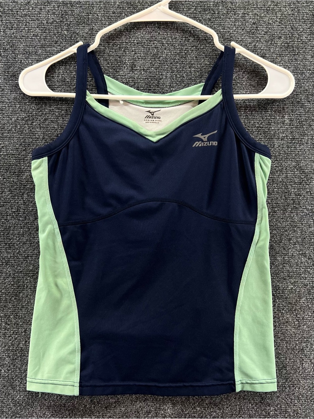 Mizuno Performance Tank Top Womens Medium Navy Blue/Green Gym Running Work Out